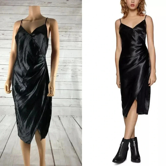 BCBGeneration Black Satin Midi Dress 4 - Picture 1 of 8